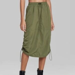 Wild Fable Utility Midi Skirt Pockets Olive Green Size S